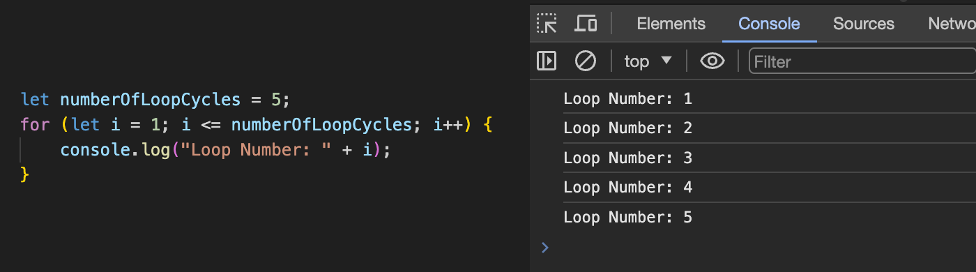 code block showing for loop