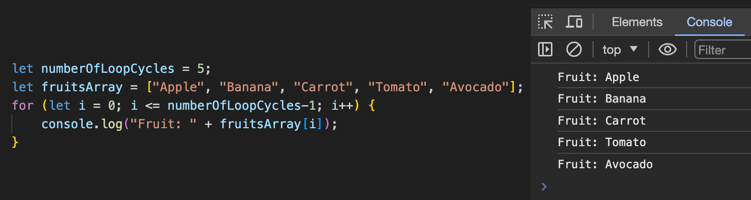 code block showing array